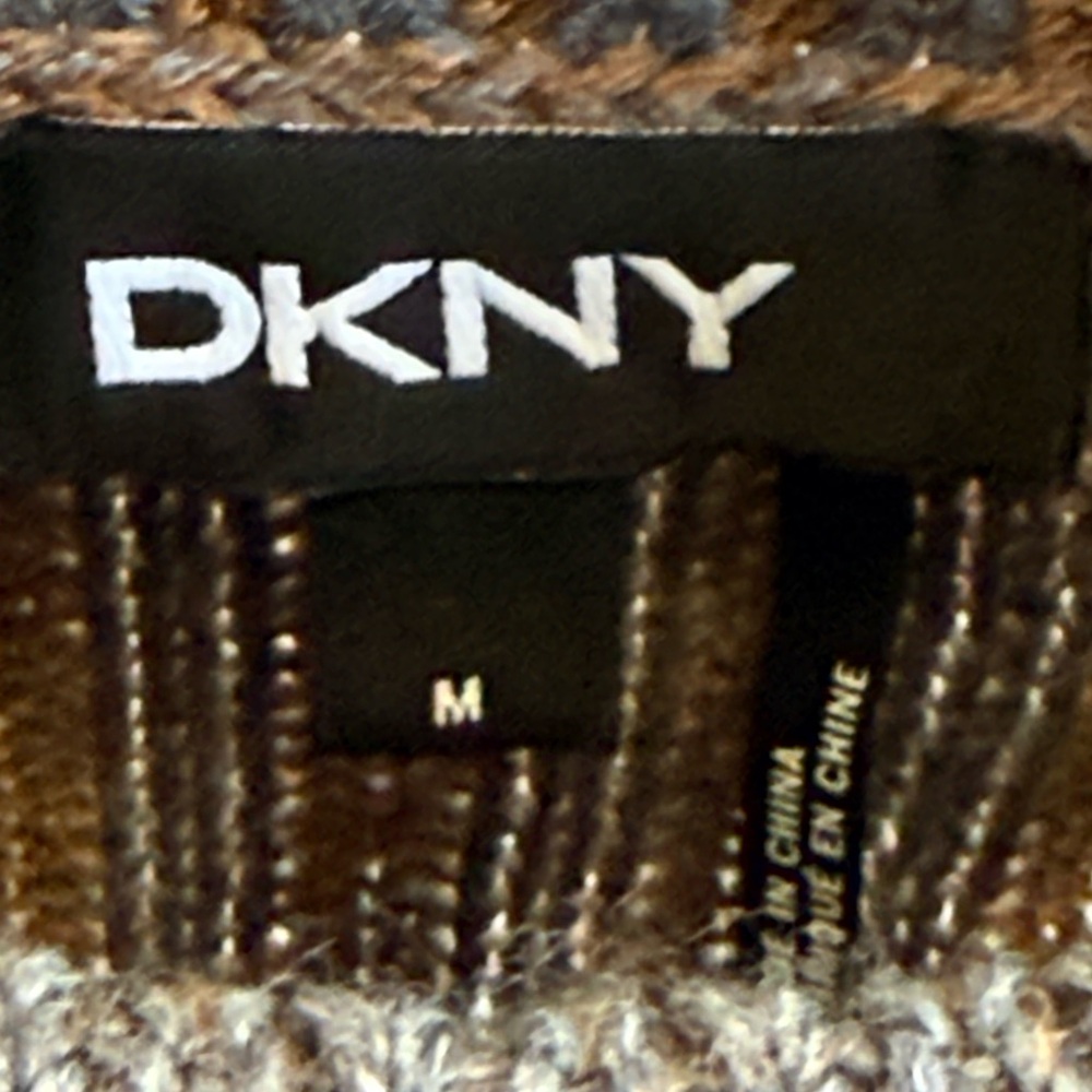 DKNY ribbed knit sweater grey taupe crewneck acrylic knit pullover. M - Picture 4 of 9
